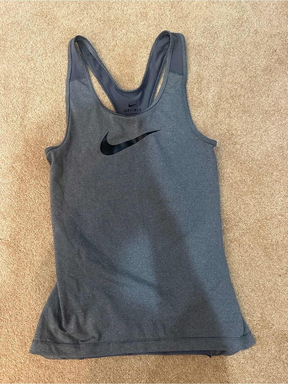 Nike Women’s Dark Gray Dri-FIT Racerback Tank with Black Swoosh